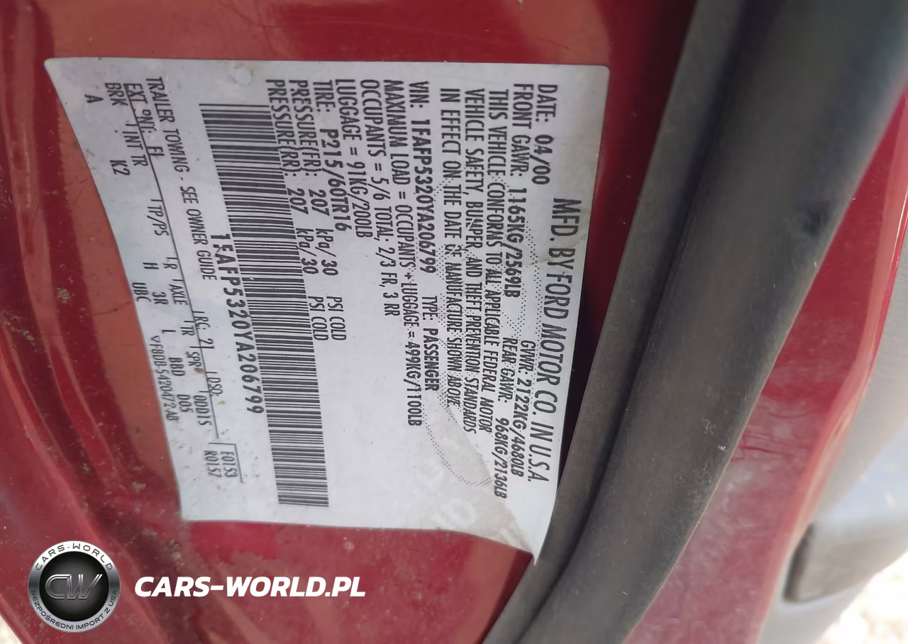 2000 Ford Taurus Se VIN:1FAFP5320YA206799 - 9