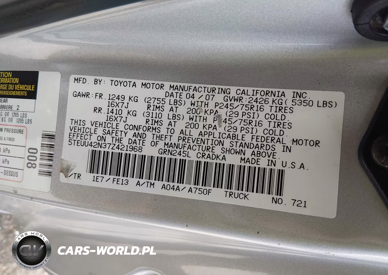 2007 Toyota Tacoma Base V6 VIN:5TEUU42N37Z421968 - 9