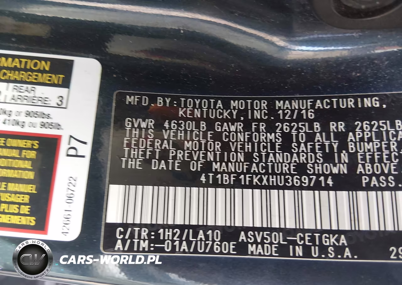 2017 Toyota Camry Xle VIN:4T1BF1FKXHU369714 - 9
