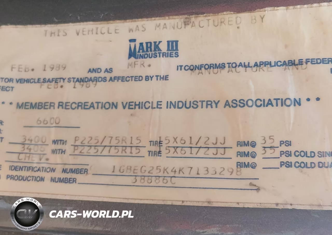 1989 Chevrolet G20 VIN:1GBEG25K4K7133298 - 9