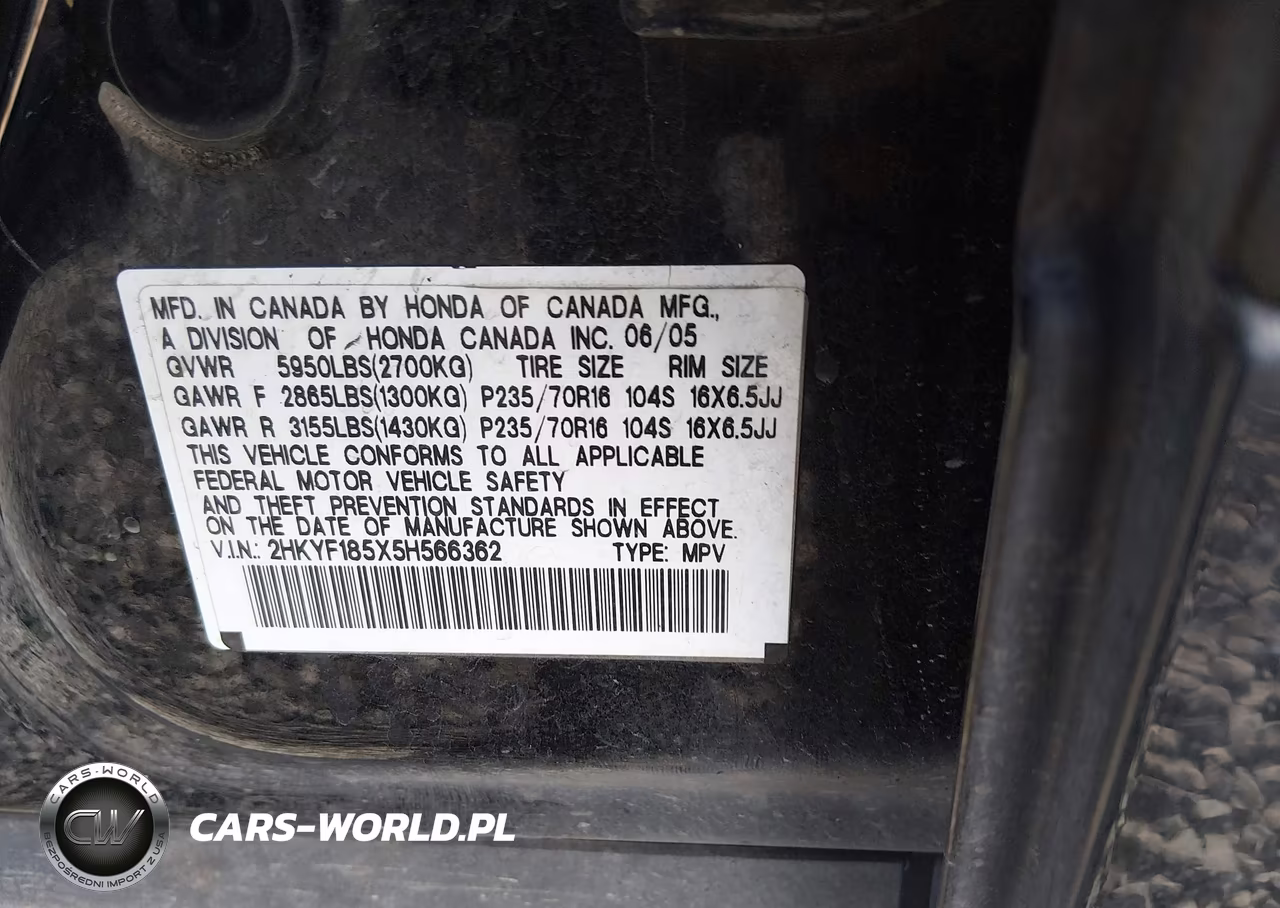 2005 Honda Pilot Ex-L VIN:2HKYF185X5H566362 - 9