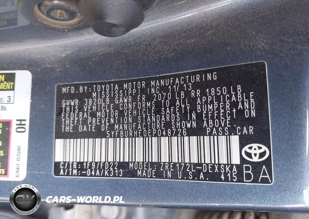 2014 Toyota Corolla S Plus VIN:5YFBURHE0EP048726 - 9