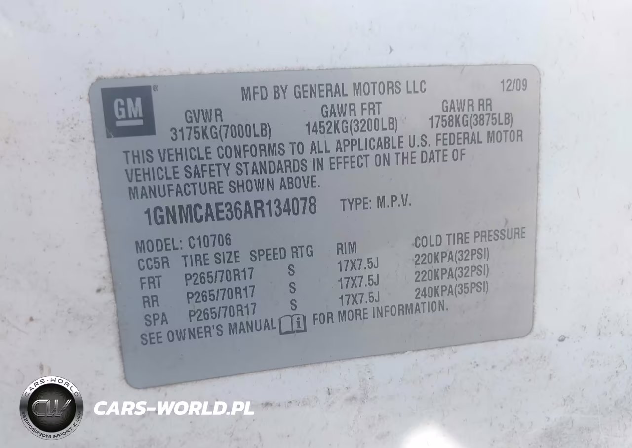 2010 Chevrolet Tahoe Ls VIN:1GNMCAE36AR134078 - 9