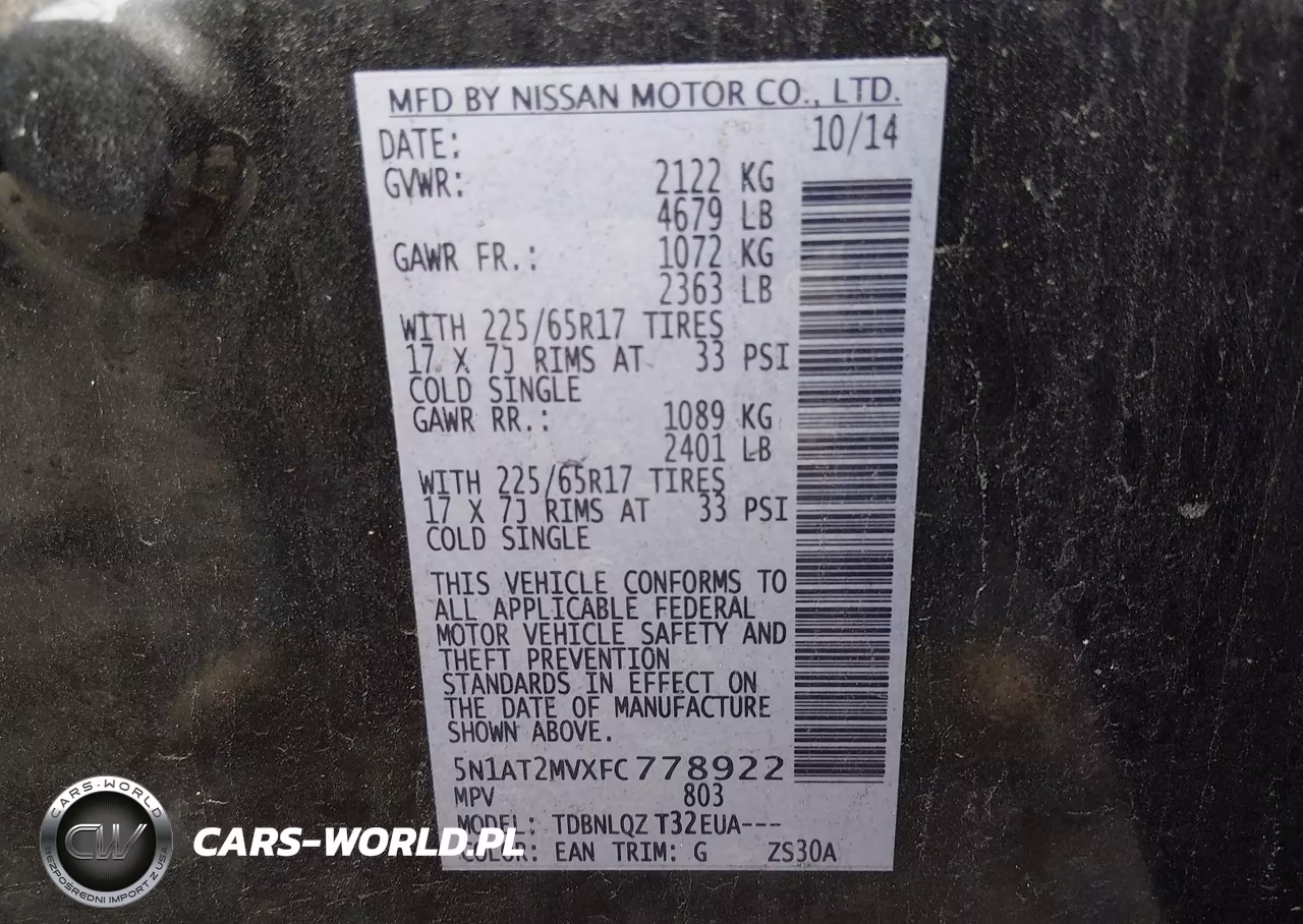 2015 Nissan Rogue Sv VIN:5N1AT2MVXFC778922 - 9