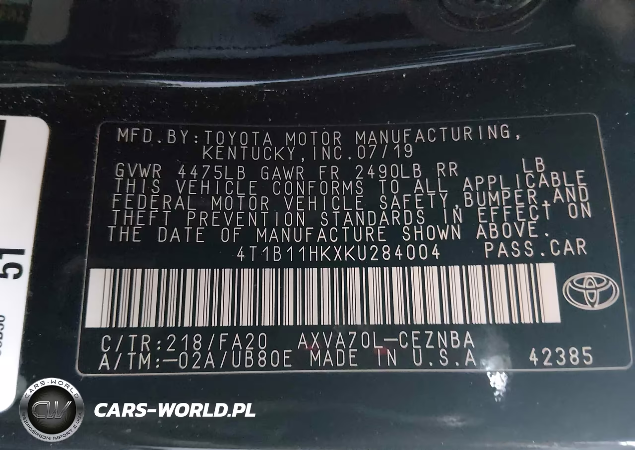 2019 Toyota Camry Le VIN:4T1B11HKXKU284004 - 9
