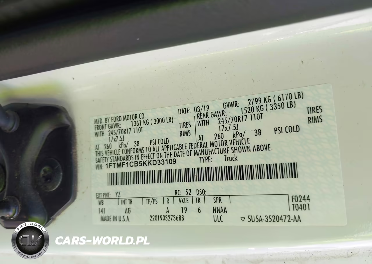 2019 Ford F-150 Xl VIN:1FTMF1CB5KKD33109 - 9