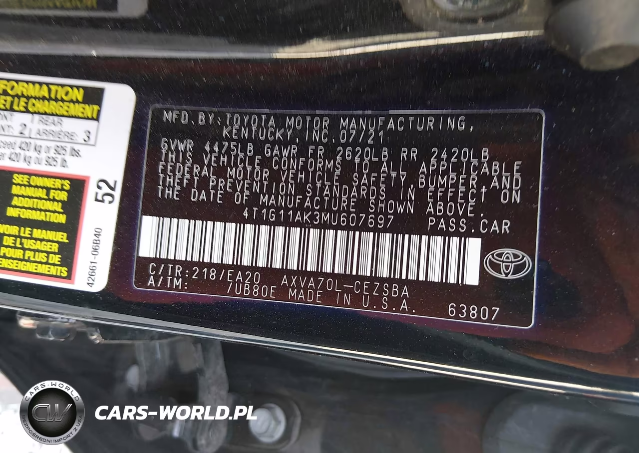 2021 Toyota Camry Se VIN:4T1G11AK3MU607697 - 9