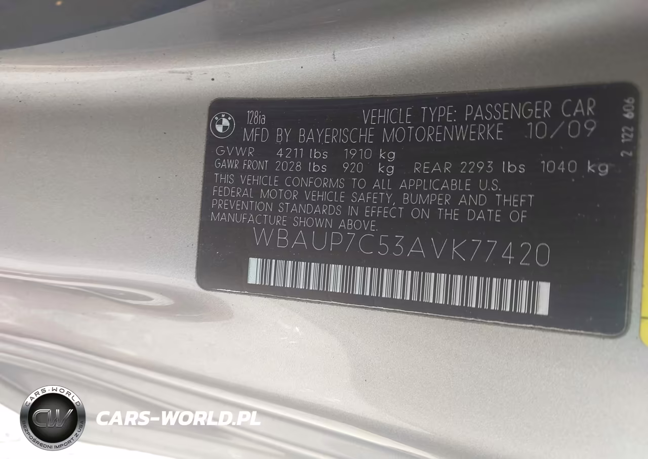 2010 BMW 128I VIN:WBAUP7C53AVK77420 - 9