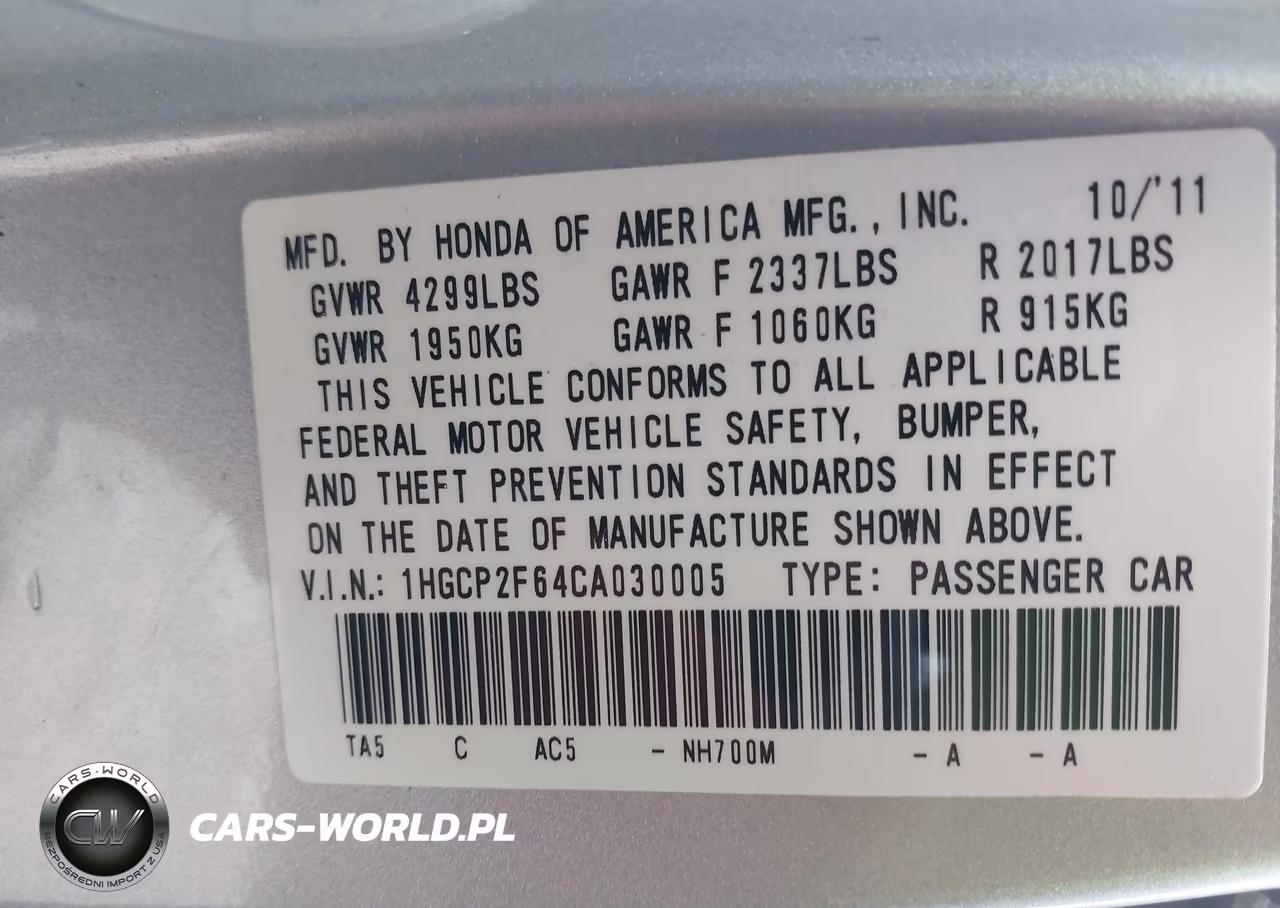 2012 Honda Accord 2.4 Se VIN:1HGCP2F64CA030005 - 9