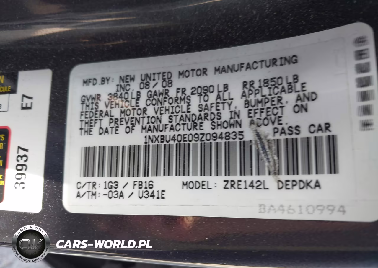 2009 Toyota Corolla Le VIN:1NXBU40E09Z094835 - 9