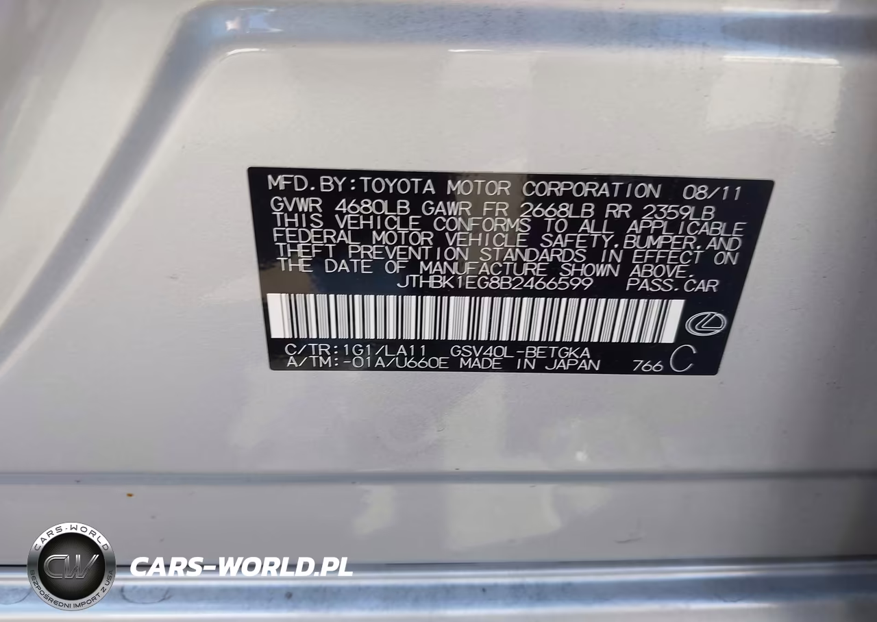 2011 Lexus Es 350 VIN:JTHBK1EG8B2466599 - 9