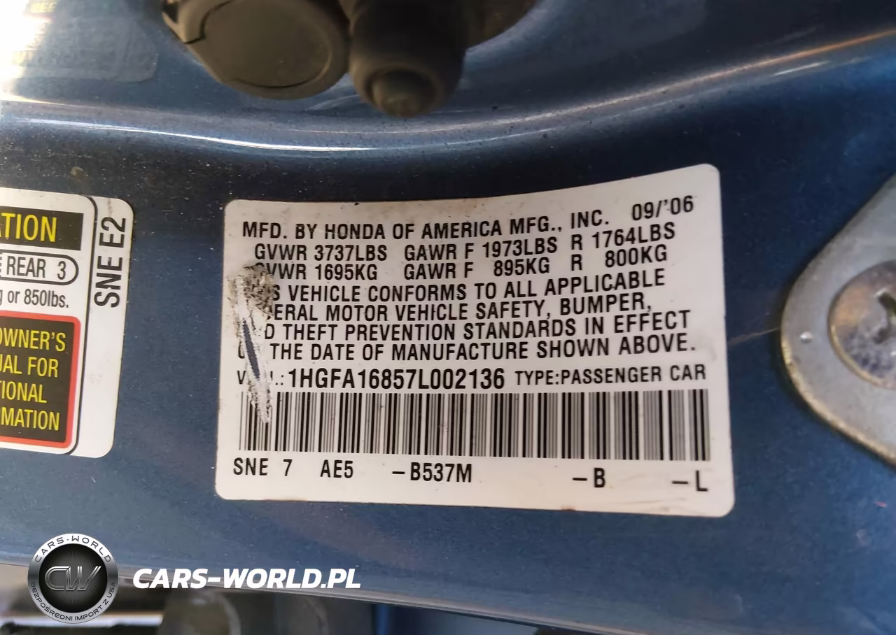 2007 Honda Civic Ex VIN:1HGFA16857L002136 - 9