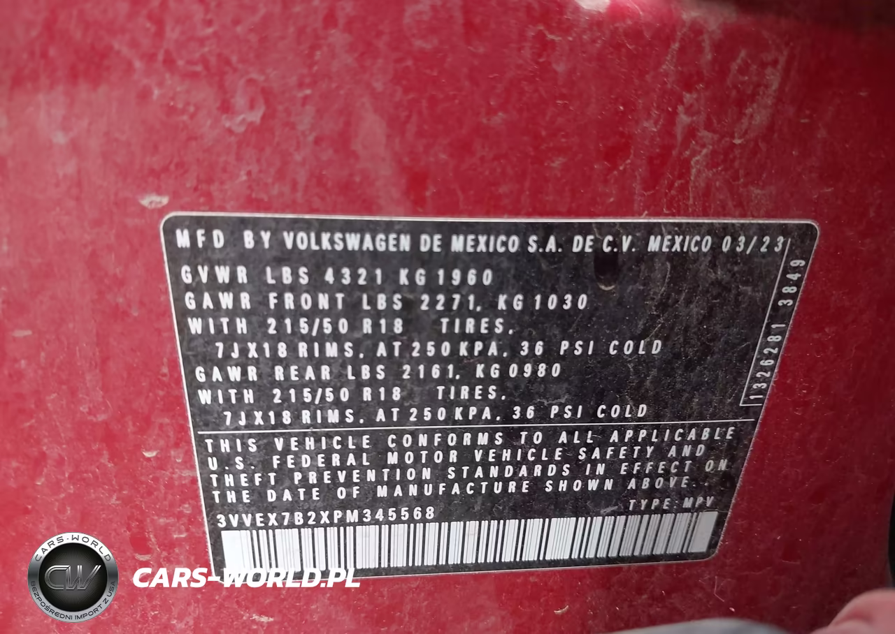 2023 Volkswagen Taos 1.5T Se VIN:3VVEX7B2XPM345568 - 9