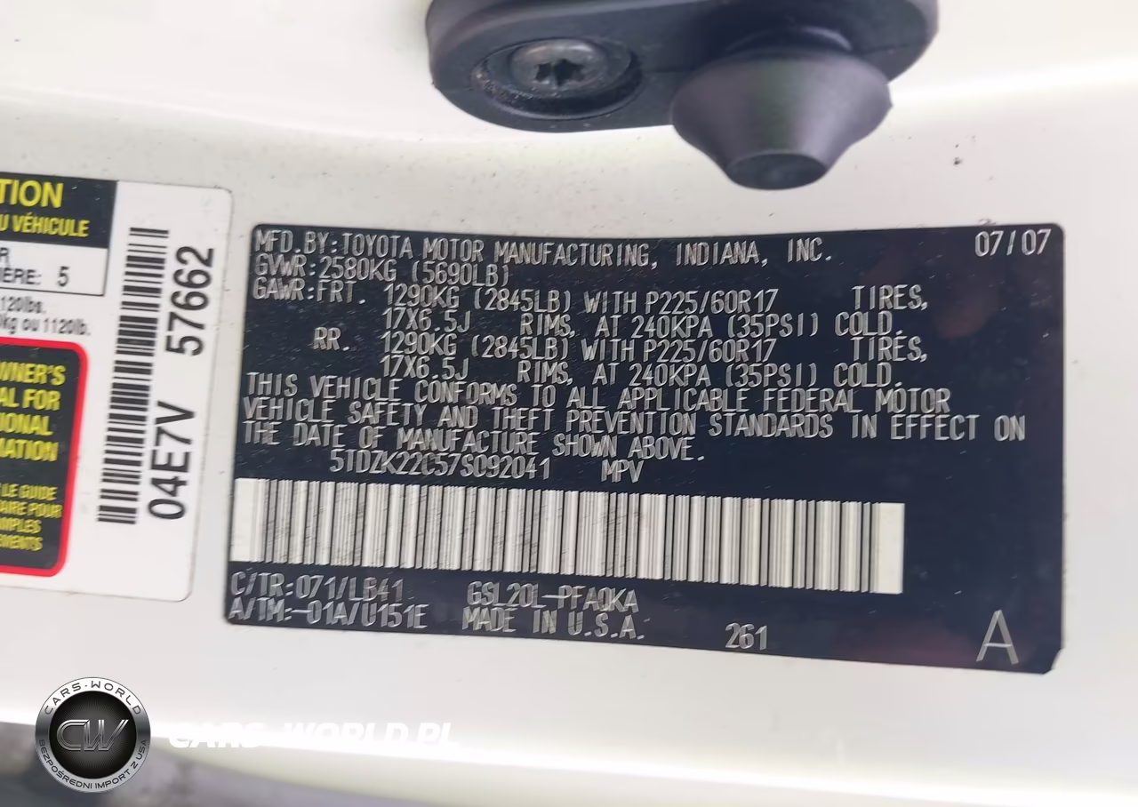 2007 Toyota Sienna Xle VIN:5TDZK22C57S092041 - 9
