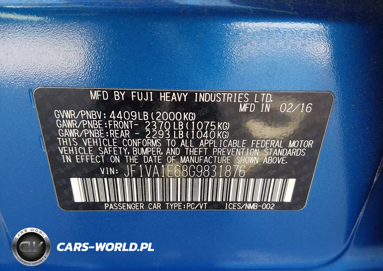2016 Subaru Wrx Premium VIN:JF1VA1E68G9831876 - 9