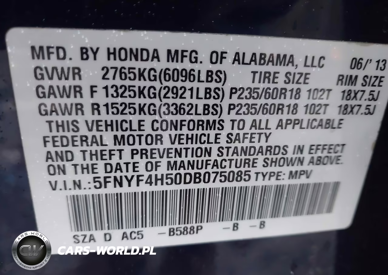 2013 Honda Pilot Ex-L VIN:5FNYF4H50DB075085 - 9