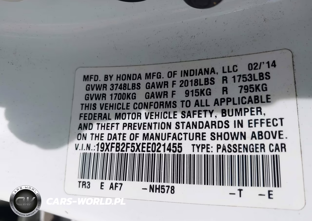 2014 Honda Civic Lx VIN:19XFB2F5XEE021455 - 9