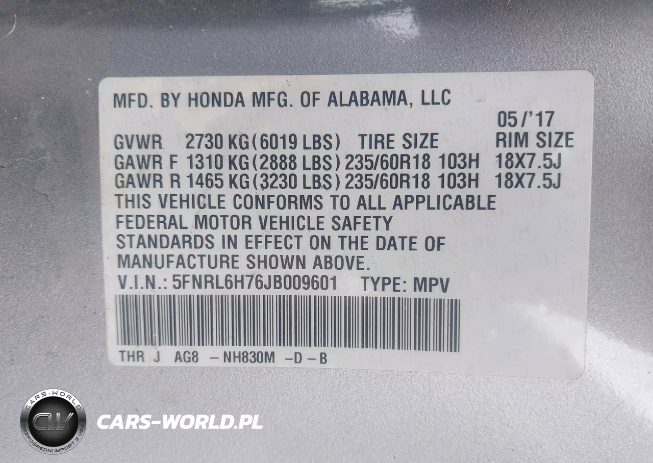 2018 Honda Odyssey Ex-L VIN:5FNRL6H76JB009601 - 9