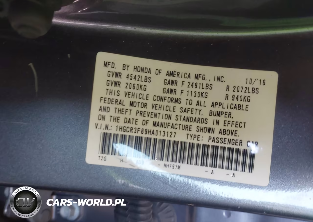 2017 Honda Accord Ex-L V6 VIN:1HGCR3F89HA013127 - 9