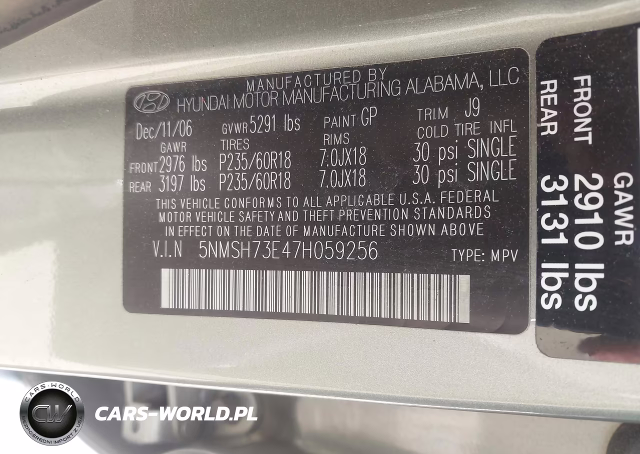 2007 Hyundai Santa Fe Limited-Se VIN:5NMSH73E47H059256 - 9