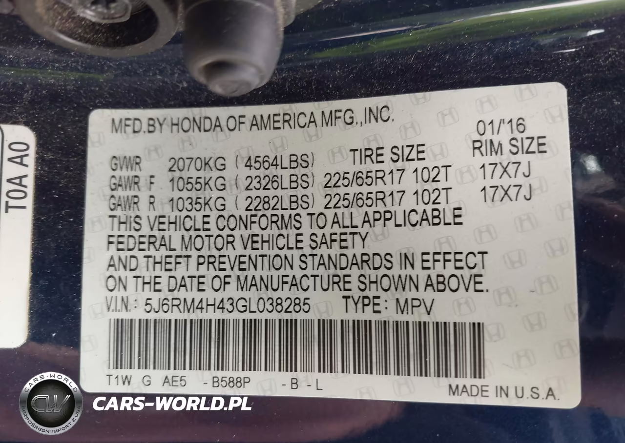 2016 Honda Cr-V Se VIN:5J6RM4H43GL038285 - 9