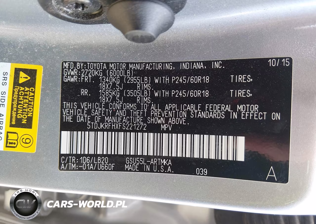 2015 Toyota Highlander Xle V6 VIN:5TDJKRFHXFS221272 - 9
