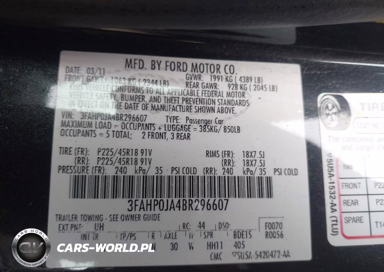 2011 Ford Fusion Sel VIN:3FAHP0JA4BR296607 - 9