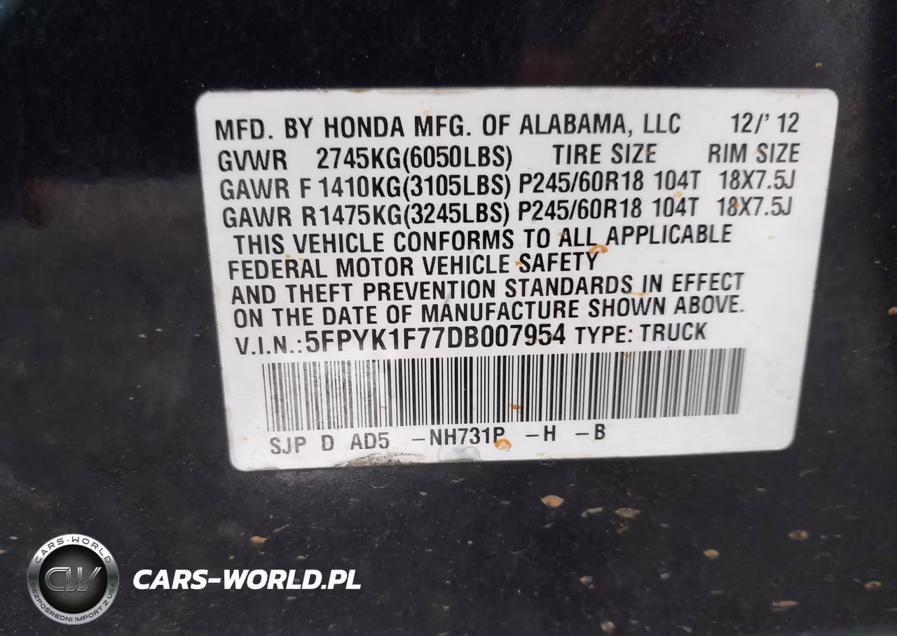 2013 Honda Ridgeline Sport VIN:5FPYK1F77DB007954 - 9