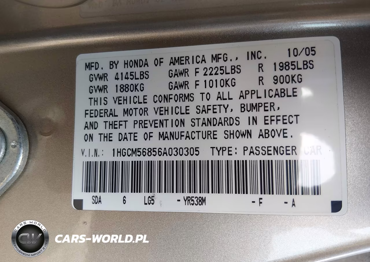2006 Honda Accord 2.4 Ex VIN:1HGCM56856A030305 - 9