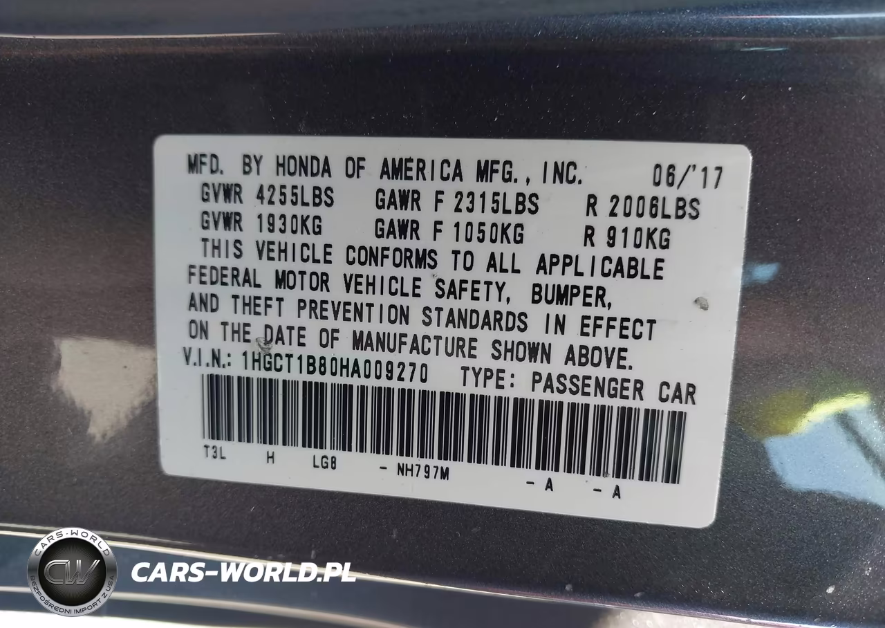 2017 Honda Accord Ex-L VIN:1HGCT1B80HA009270 - 9