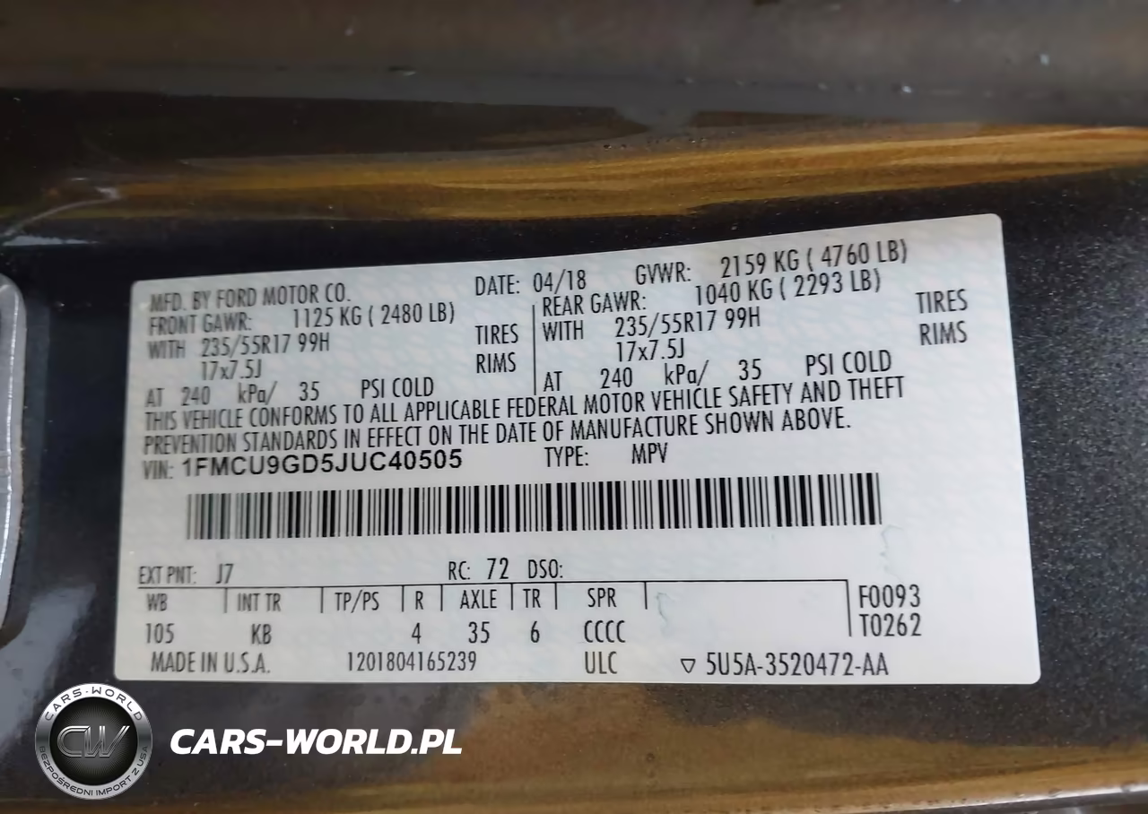 2018 Ford Escape Se VIN:1FMCU9GD5JUC40505 - 9