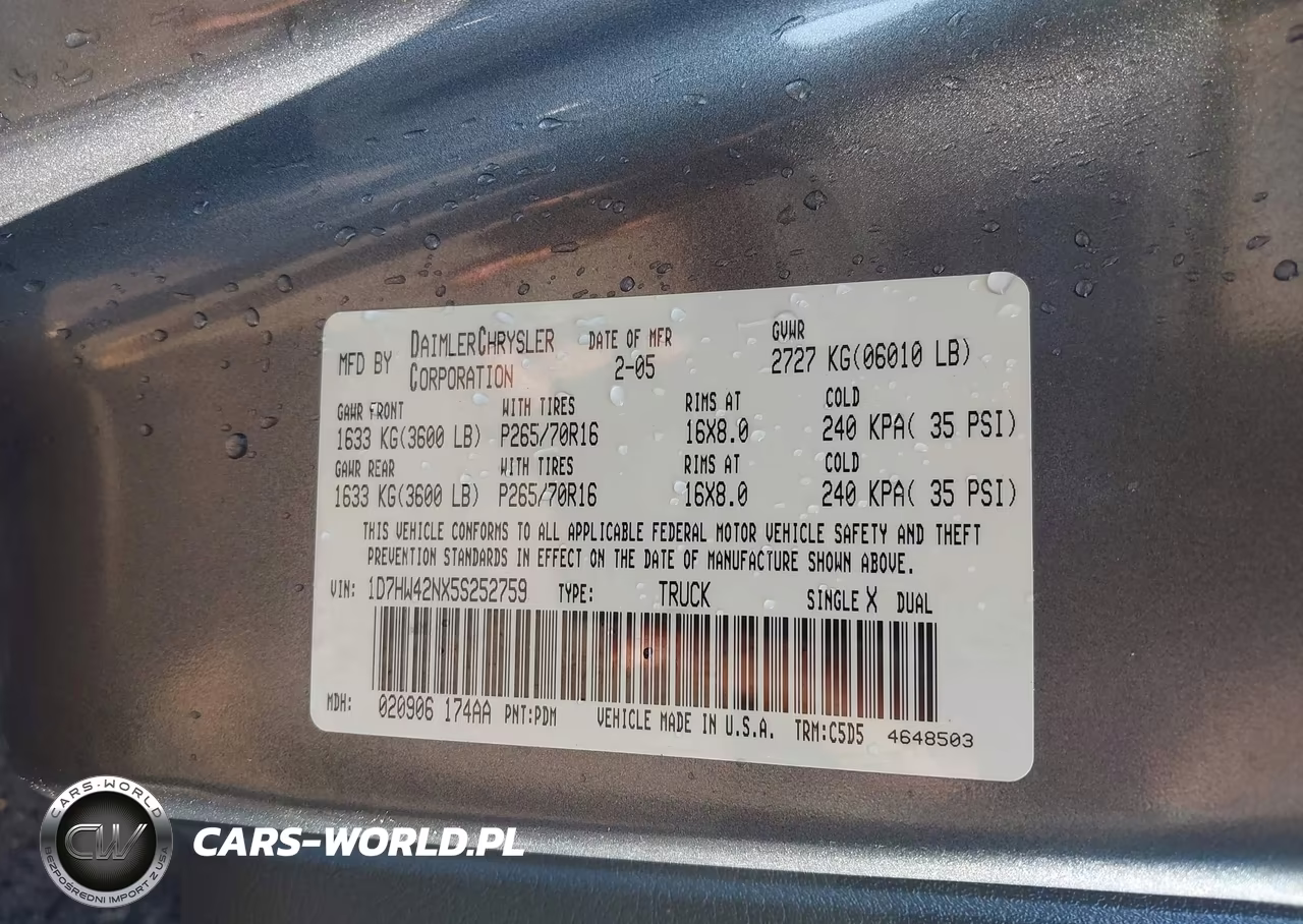 2005 Dodge Dakota Slt VIN:1D7HW42NX5S252759 - 9