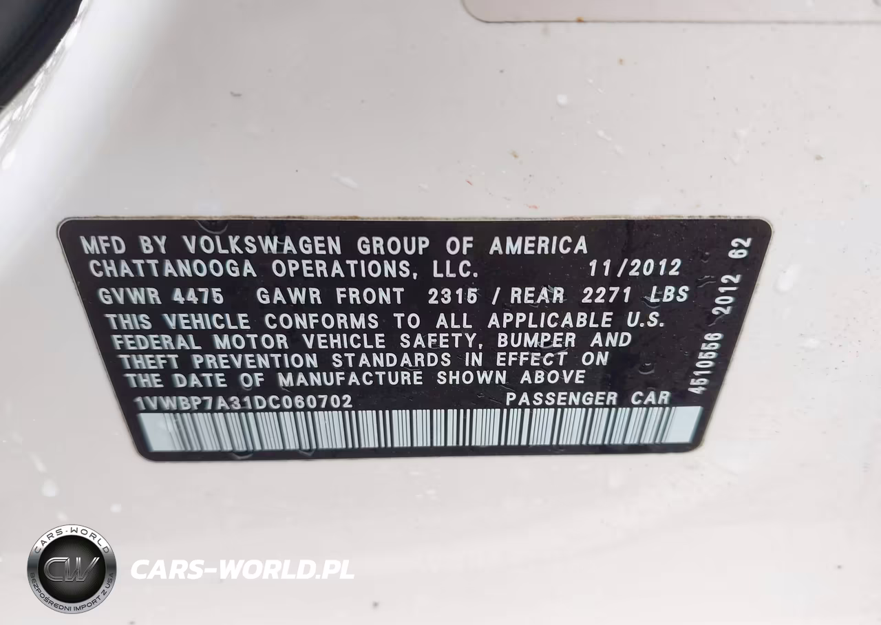 2013 Volkswagen Passat 2.5L Se VIN:1VWBP7A31DC060702 - 9
