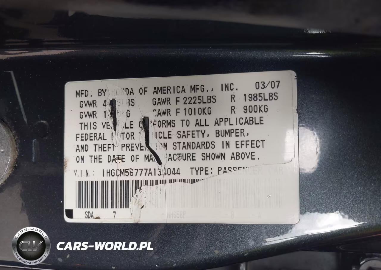 2007 Honda Accord 2.4 Ex VIN:1HGCM56777A134044 - 20