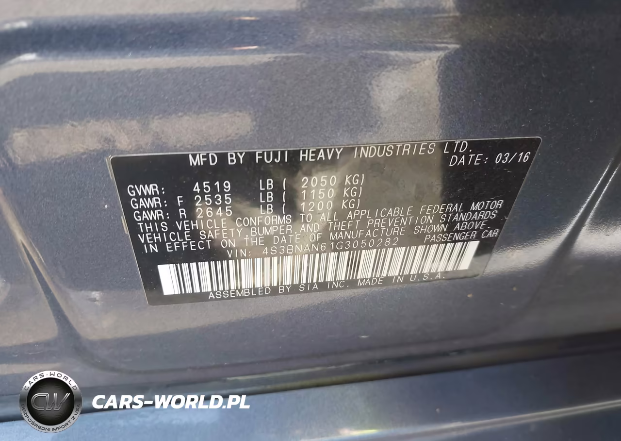 2016 Subaru Legacy 2.5I Limited VIN:4S3BNAN61G3050282 - 9