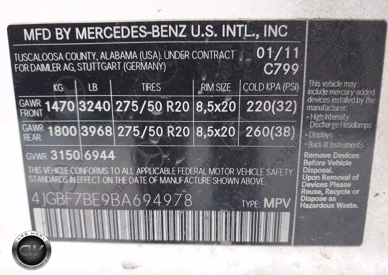 2011 Mercedes-Benz Gl 450 4Matic VIN:4JGBF7BE9BA694978 - 9