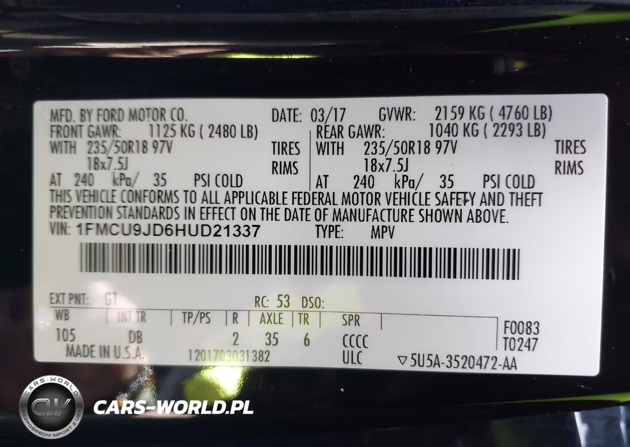 2017 Ford Escape Titanium VIN:1FMCU9JD6HUD21337 - 9