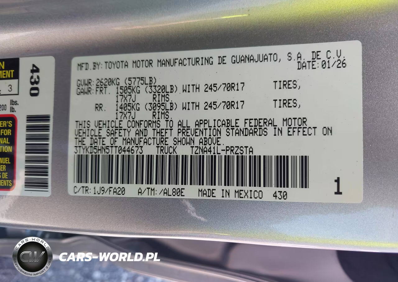 2026 Toyota Tacoma Sr VIN:3TYKD5HN5TT044673 - 9