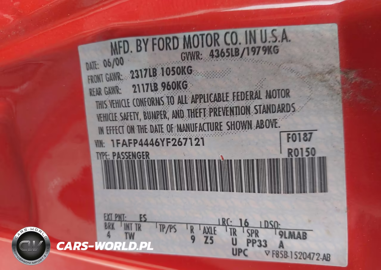2000 Ford Mustang VIN:1FAFP4446YF267121 - 9