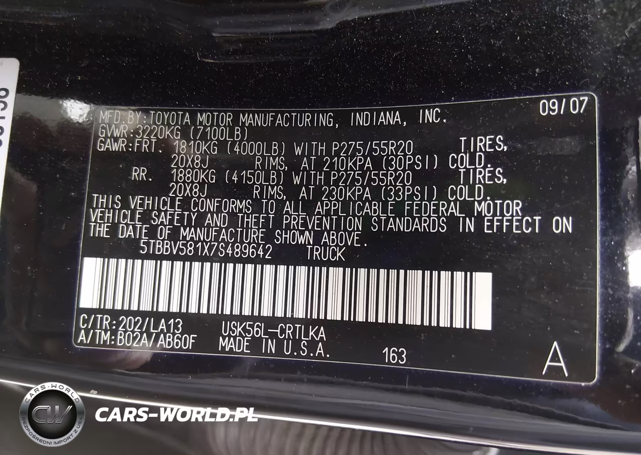 2007 Toyota Tundra Limited 5.7L V8 VIN:5TBBV581X7S489642 - 9