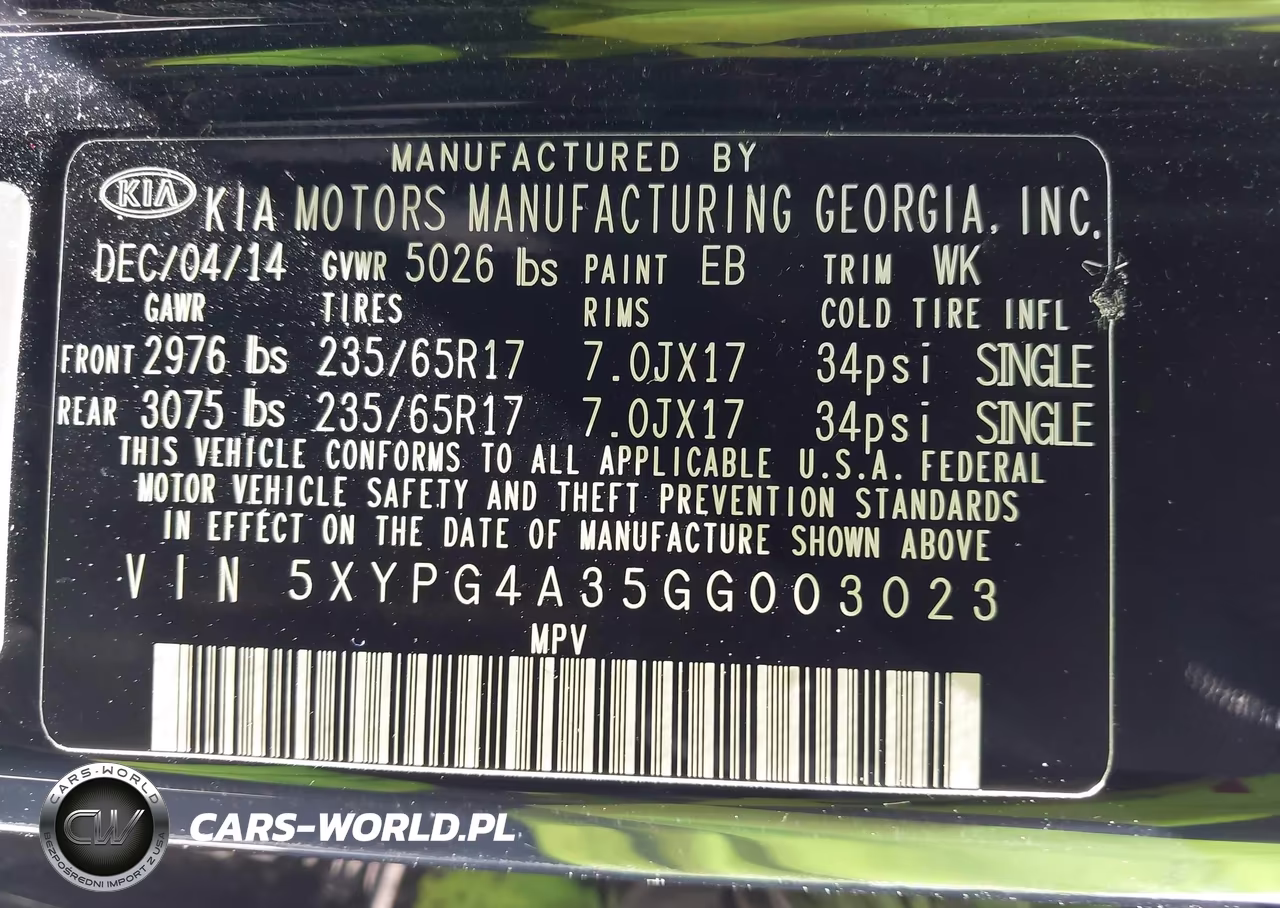 2016 Kia Sorento 2.4L L VIN:5XYPG4A35GG003023 - 9