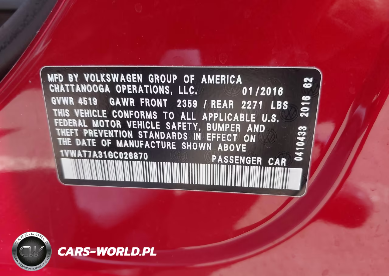 2016 Volkswagen Passat 1.8T S VIN:1VWAT7A31GC026870 - 9