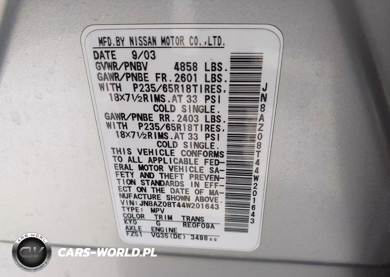 2004 Nissan Murano Se VIN:JN8AZ08T44W201643 - 9