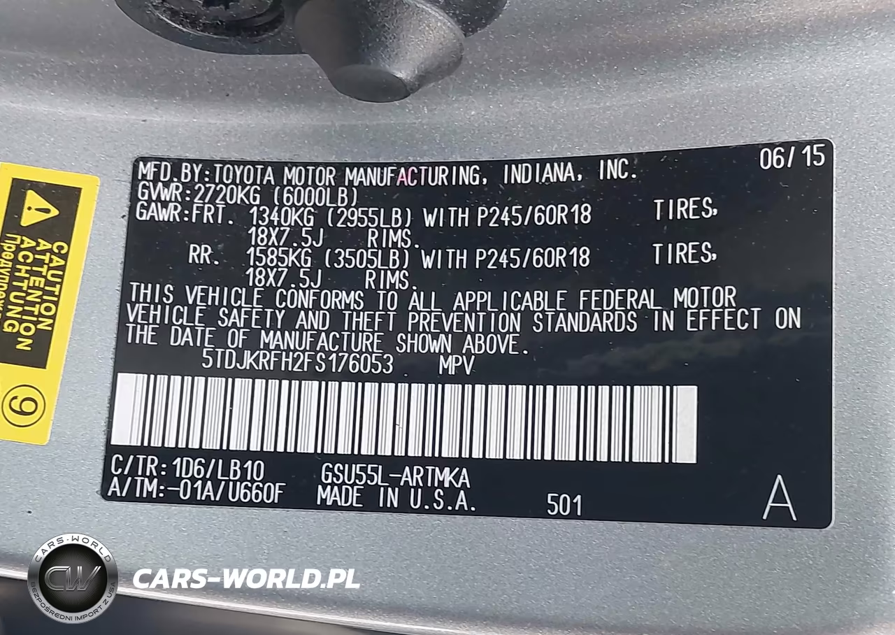 2015 Toyota Highlander Xle V6 VIN:5TDJKRFH2FS176053 - 9