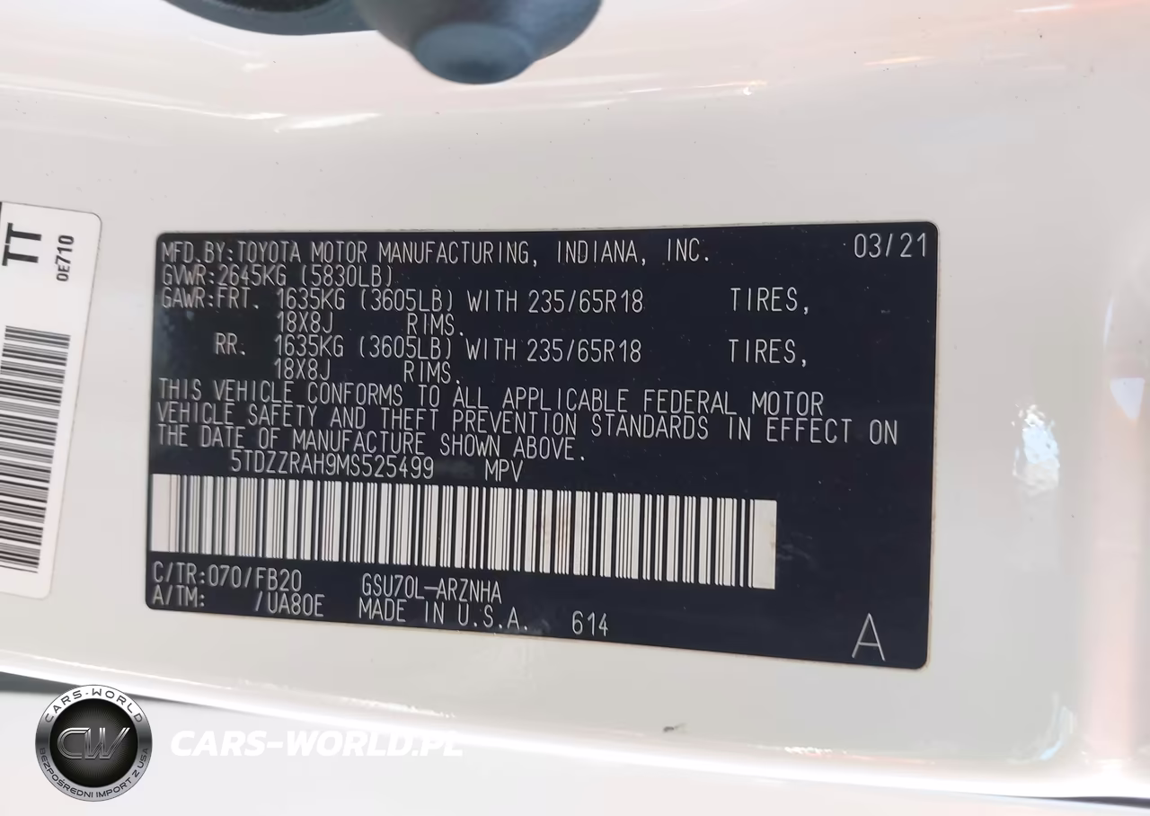 2021 Toyota Highlander Le VIN:5TDZZRAH9MS525499 - 9