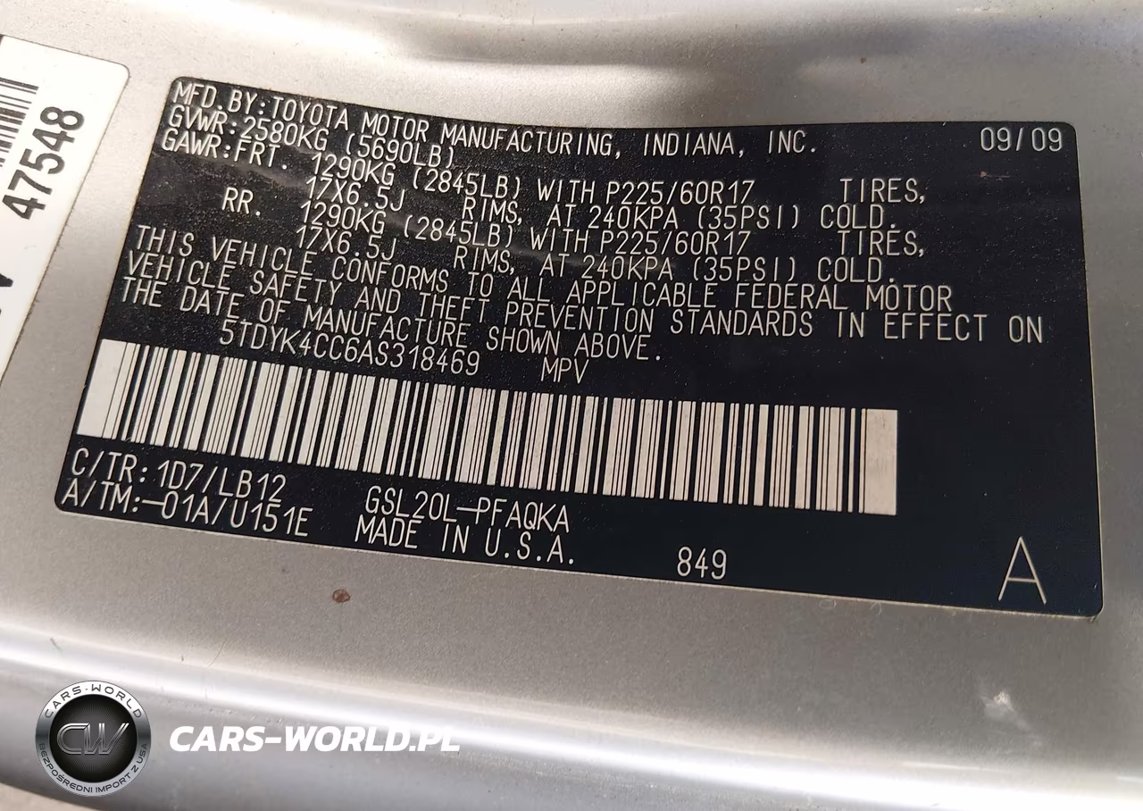 2010 Toyota Sienna Xle VIN:5TDYK4CC6AS318469 - 9
