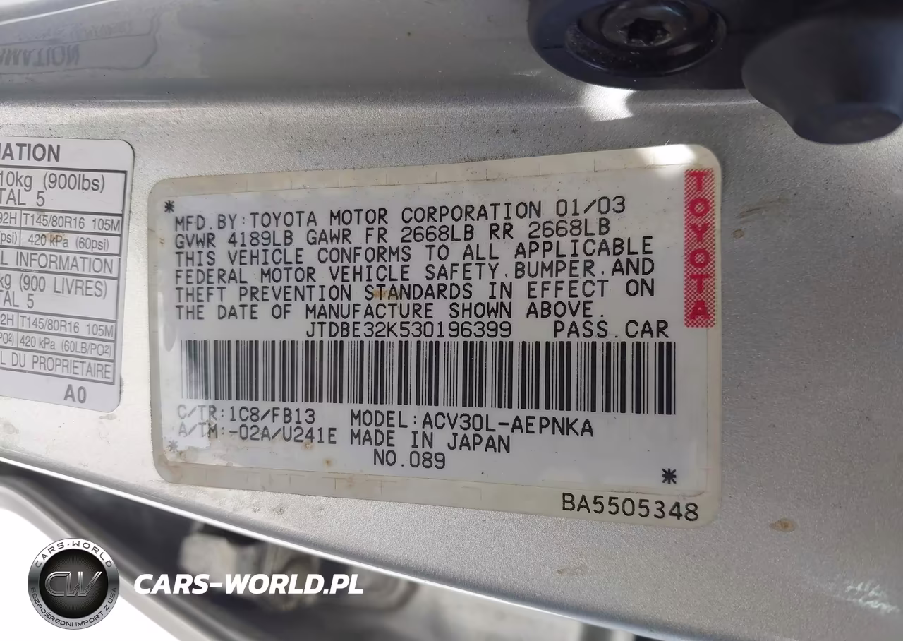 2003 Toyota Camry Le VIN:JTDBE32K530196399 - 9