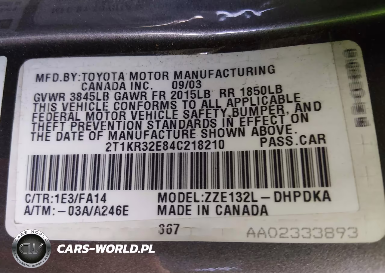 2004 Toyota Matrix Standard VIN:2T1KR32E84C218210 - 9