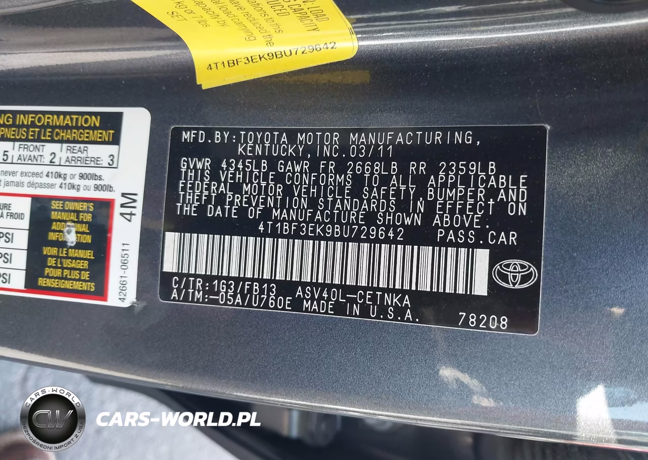 2011 Toyota Camry Le VIN:4T1BF3EK9BU729642 - 9