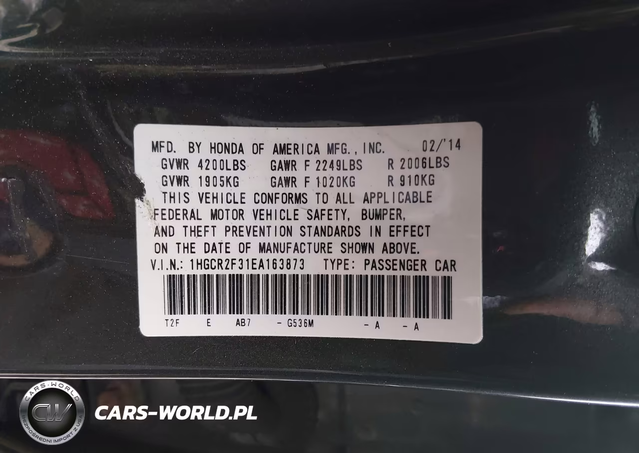 2014 Honda Accord Lx VIN:1HGCR2F31EA163873 - 9